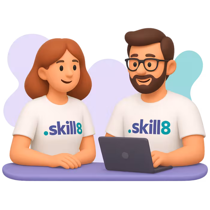 Skill8 oferă antreprenorilor din România acces la o echipă de freelanceri profesioniști care lucrează împreună în proiecte gestionate integral, prin serviciul #bySkill8. Acești freelanceri sunt selectați cu atenție în funcție de experiență, implicare și compatibilitate cu valorile noastre. Imaginea alăturată reflectă exact această colaborare transparentă și eficientă dintre specialiști digitali care livrează rezultate reale.
